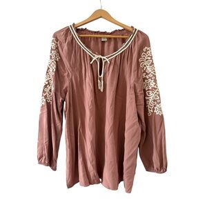 Pink Embellished 3/4 Sleeve Blouse with Tie Front